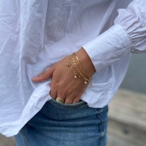 Armbånd i forgyldt stål med zirkonia og kugler