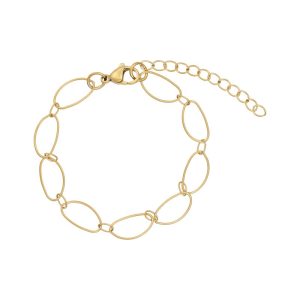 Armbånd i stål med fine ovale ringe, belagt med 14 K guld